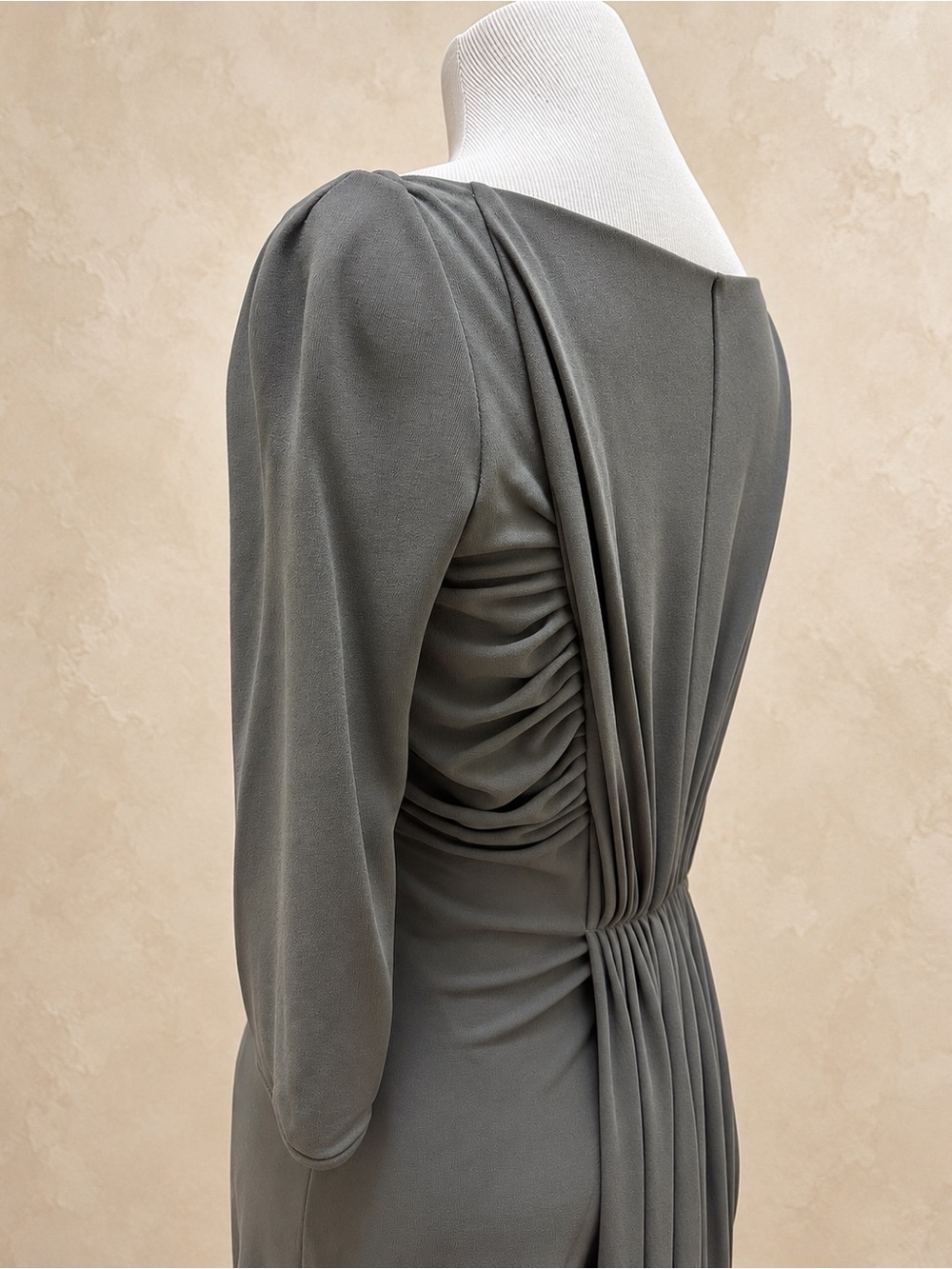 🩶 Giorgio Armani Draped Back Midi Dress Eucalyptus Gray IT 36 Made in Italy